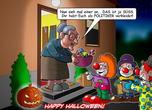 Cartoon: Politclowns (medium) by Joshua Aaron tagged halloween,süsses,saures,politiker,clowns,halloween,süsses,saures,politiker,clowns