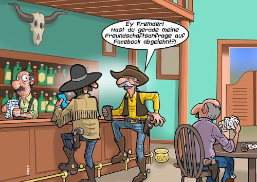 Cartoon: Shoot out (medium) by Joshua Aaron tagged facebook,social,media,wilder,westen,western,cowboys,saloon,facebook,social,media,wilder,westen,western,cowboys,saloon