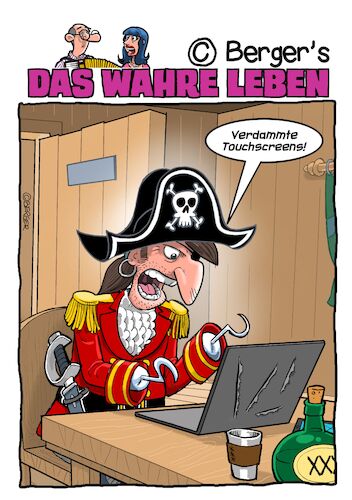 Cartoon: Touchscreen (medium) by Chris Berger tagged pirat,pc,computer,touchscreen,haken,pirat,pc,computer,touchscreen,haken