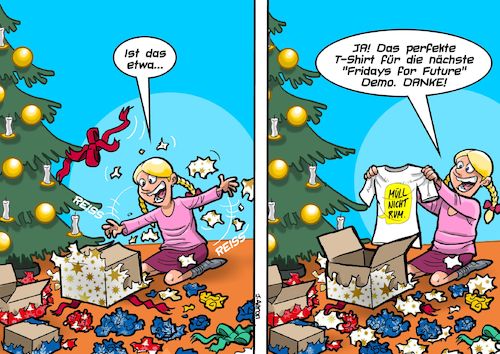 Cartoon: Verpackung (medium) by Joshua Aaron tagged fridays,for,future,umweltschutz,verpackungswahn,weihnachten,müllberg,fridays,for,future,umweltschutz,verpackungswahn,weihnachten,müllberg