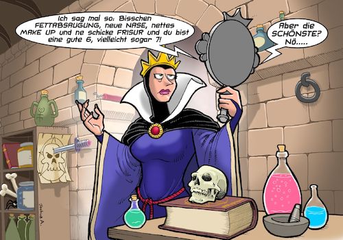 Cartoon: Wer ist die Schönste... (medium) by Joshua Aaron tagged königin,aschenputtel,cindarella,spiegel,mirror,königin,aschenputtel,cindarella,spiegel,mirror