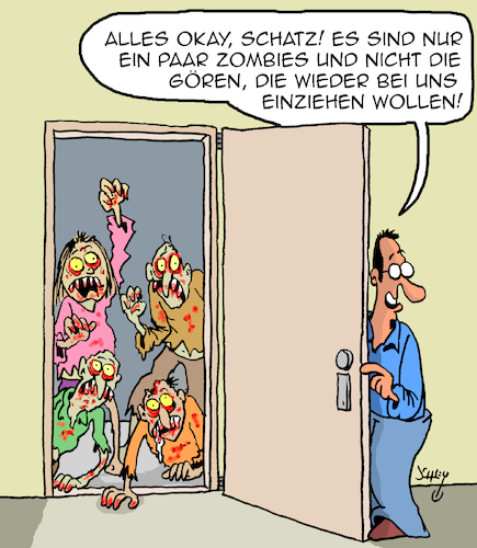 Cartoon: Alles okay Schatz! (medium) by Karsten Schley tagged eltern,kinder,familie,kultur,zombies,medien,filme,comics,unterhaltung,gesellschaft,eltern,kinder,familie,kultur,zombies,medien,filme,comics,unterhaltung,gesellschaft