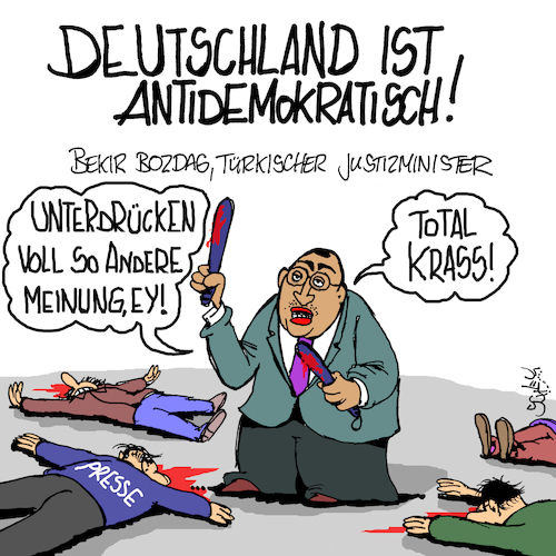 Cartoon: Antidemokratisch!! (medium) by Karsten Schley tagged türkei,deutschland,demokratie,diktatur,pressefreiheit,unterdrückung,säuberung,politik,europa,erdogan,türkei,deutschland,demokratie,diktatur,pressefreiheit,unterdrückung,säuberung,politik,europa,erdogan