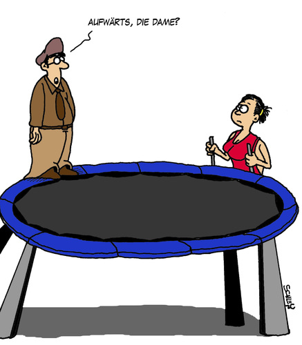 Cartoon: Aufwärts (medium) by Karsten Schley tagged männer,frauen,sport,männer,frauen,sport,aufwärts,hoch,trampolin,turnen,fitness