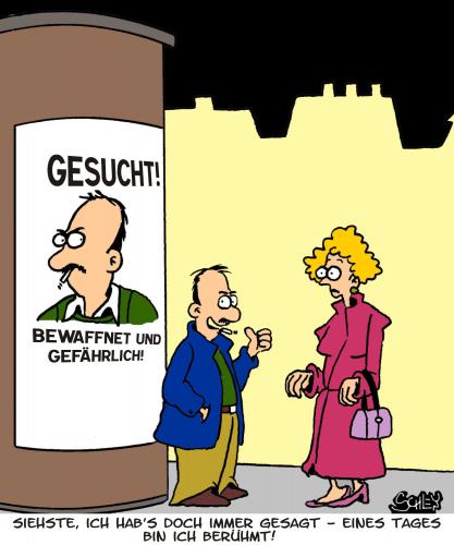 Cartoon: Berühmt (medium) by Karsten Schley tagged kriminalität,ruhm,promis,berühmtheiten,stars