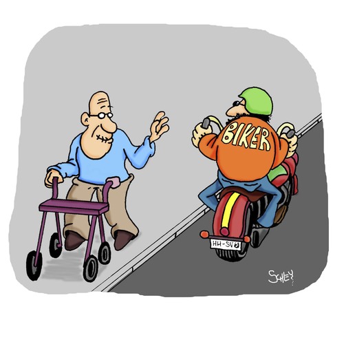 Cartoon: Biker (medium) by Karsten Schley tagged senioren,alter,rente,rentner,motorradfahrer,biker,senioren,alter,rente,rentner,motorradfahrer,biker
