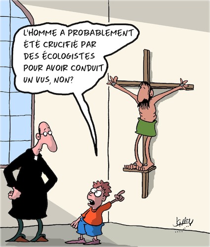 Cartoon: Crucifie (medium) by Karsten Schley tagged environnement,religion,politique,climat,voitures,environnement,religion,politique,climat,voitures
