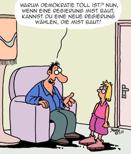Cartoon: Demokratie ist toll! (medium) by Karsten Schley tagged demokratie,wahlen,wähler,politik,innovation,staat,finanzen,verteidigung,kompetenz,gesellschaft,medien,demokratie,wahlen,wähler,politik,innovation,staat,finanzen,verteidigung,kompetenz,gesellschaft,medien