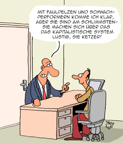 Cartoon: Der Schlimmste!! (medium) by Karsten Schley tagged kapitalismus,performance,wirtschaft,business,glaube,gesellschaft,medien,karriere,kapitalismus,performance,wirtschaft,business,glaube,gesellschaft,medien,karriere