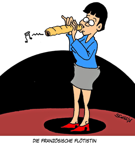 Cartoon: Die französische Flötistin (medium) by Karsten Schley tagged frankreich,kultur,musik,unterhaltung,klassik,frankreich,kultur,musik,unterhaltung,klassik
