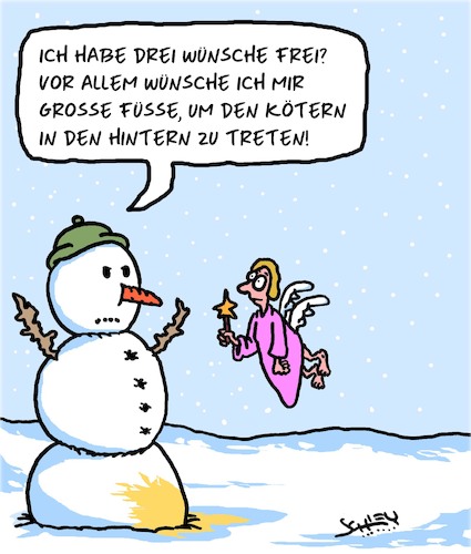 Cartoon: Drei Wünsche (medium) by Karsten Schley tagged schnee,winter,schneemänner,feen,wünsche,weihnachten,märchen,mythen,hunde,schnee,winter,schneemänner,feen,wünsche,weihnachten,märchen,mythen,hunde