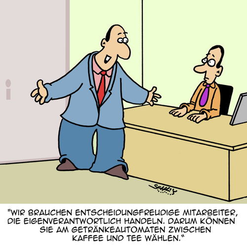 Cartoon: Eigenverantwortung (medium) by Karsten Schley tagged arbeit,arbeitgeber,arbeitnehmer,wirtschaft,business,verantwortung,entscheidungen,entscheidungsträger,arbeit,arbeitgeber,arbeitnehmer,wirtschaft,business,verantwortung,entscheidungen,entscheidungsträger