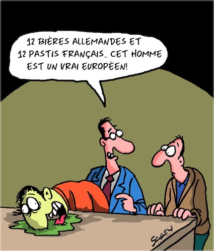 Cartoon: Europeen (medium) by Karsten Schley tagged europe,politique,allemagne,france,biere,pastis,europe,politique,allemagne,france,biere,pastis