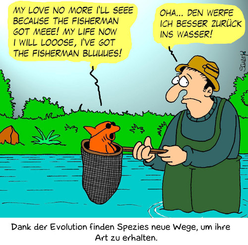 Cartoon: Evolution (medium) by Karsten Schley tagged tiere,natur,evolution,biologie,fische,fischen,angeln,sport,tiere,natur,evolution,biologie,fische,fischen,angeln,sport