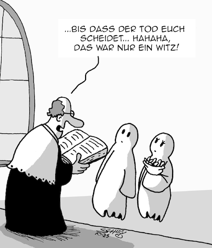 Cartoon: Ewige Liebe (medium) by Karsten Schley tagged liebe,ehe,heirat,männer,frauen,kirche,beziehungen,leben,tod,gespenster,liebe,ehe,heirat,männer,frauen,kirche,beziehungen,leben,tod,gespenster