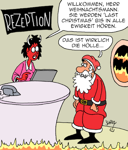 Cartoon: Ewigkeit (medium) by Karsten Schley tagged weihnachten,weihnachtsmann,feiertage,musik,religion,hölle,unterhaltung,medien,weihnachten,weihnachtsmann,feiertage,musik,religion,hölle,unterhaltung,medien