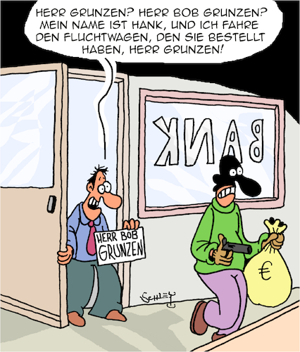 Cartoon: Fahrservice (medium) by Karsten Schley tagged service,dienstleistungen,transport,fluchtwagen,banken,banküberfälle,kriminalität,professionalität,jobs,medien,gesellschaft,service,dienstleistungen,transport,fluchtwagen,banken,banküberfälle,kriminalität,professionalität,jobs,medien,gesellschaft