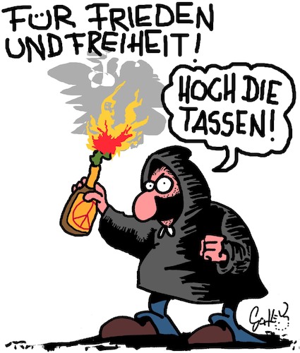 Cartoon: Frieden! (medium) by Karsten Schley tagged g20,demonstrationen,terrorismus,politik,gewalt,verbrechen,polizei,hamburg,gesellschaft,deutschland,g20,demonstrationen,terrorismus,politik,gewalt,verbrechen,polizei,hamburg,gesellschaft,deutschland