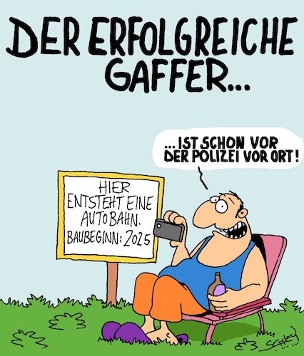 Cartoon: Gaffer (medium) by Karsten Schley tagged gaffer,unfälle,rettungsgassen,autobahnen,polizei,gaffer,unfälle,rettungsgassen,autobahnen,polizei