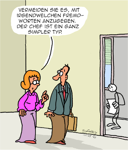 Cartoon: Ganz einfach (medium) by Karsten Schley tagged bildung,arbeit,arbeitgeber,arbeitnehmer,vorgesetzte,angeber,fremdworte,eloquenz,kommunikation,karriere,gesellschaft,bildung,arbeit,arbeitgeber,arbeitnehmer,vorgesetzte,angeber,fremdworte,eloquenz,kommunikation,karriere,gesellschaft