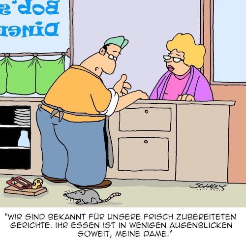 Cartoon: GANZ frisch!! (medium) by Karsten Schley tagged restaurants,gastronomie,schnellrestaurants,köche,ernährung,marketing,tiere,ratten,restaurants,gastronomie,schnellrestaurants,köche,ernährung,marketing,tiere,ratten