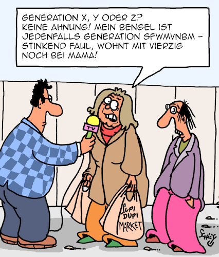 Cartoon: Generation X... Y... Z (medium) by Karsten Schley tagged generationen,eltern,kinder,jugend,senioren,medien,familien,gesellschaft,generationen,eltern,kinder,jugend,senioren,medien,familien,gesellschaft