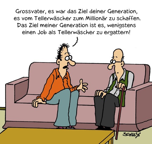 Cartoon: Generationen (medium) by Karsten Schley tagged generationen,arbeit,jobs,leben,wirtschaft,arbeitsplätze,karriere,krise,wirtschaftskrise,eurokrise,generationen,arbeit,jobs,wirtschaft,arbeitsplätze,wirtschaftskrise
