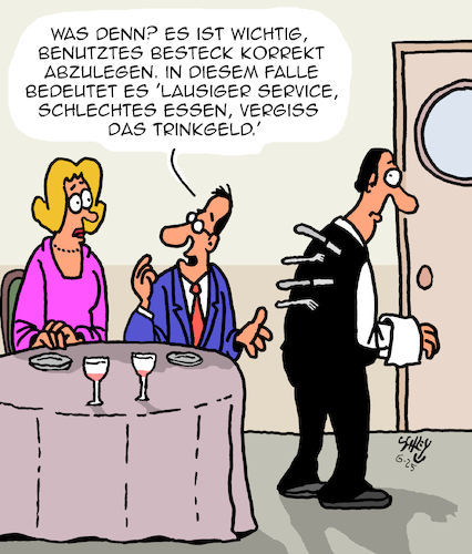 Cartoon: Gutes Benehmen (medium) by Karsten Schley tagged benehmen,manieren,restaurants,gastronomie,trinkgeld,essen,bildung,service,kundenzufriedenheit,reklamationen,business,gesellschaft,medien,kultur,benehmen,manieren,restaurants,gastronomie,trinkgeld,essen,bildung,service,kundenzufriedenheit,reklamationen,business,gesellschaft,medien,kultur