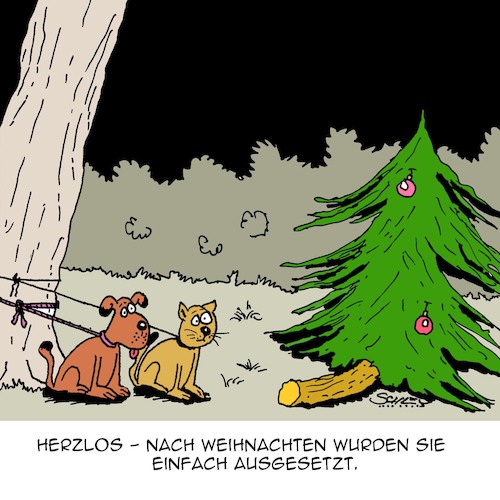 Cartoon: Herzlos!! (medium) by Karsten Schley tagged weihnachten,feiertage,geschenke,tierquälerei,hunde,katzen,weihnachtsbäume,bräuche,religion,weihnachten,feiertage,geschenke,tierquälerei,hunde,katzen,weihnachtsbäume,bräuche,religion