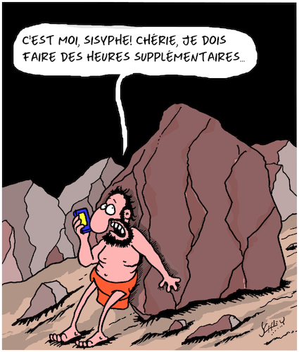 Cartoon: Heures Supplementaires (medium) by Karsten Schley tagged employeurs,employes,economie,mythologie,religion,business,employeurs,employes,economie,mythologie,religion,business