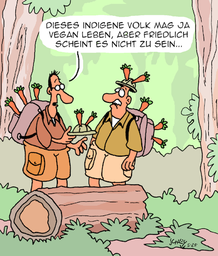 Cartoon: Indigene Menschen (medium) by Karsten Schley tagged natur,naturvölker,anthropologie,forschung,lifestyle,veganer,friedfertigkeit,wissenschaft,gesellschaft,natur,naturvölker,anthropologie,forschung,lifestyle,veganer,friedfertigkeit,wissenschaft,gesellschaft
