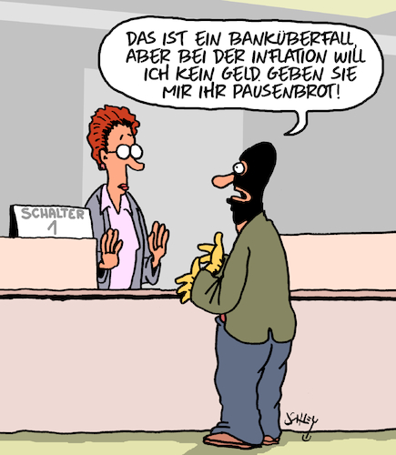 Cartoon: Inflation (medium) by Karsten Schley tagged wirtschaft,inflation,politik,geldentwertung,kaufkraft,kriminalität,banküberfälle,gesellschaft,wirtschaft,inflation,politik,geldentwertung,kaufkraft,kriminalität,banküberfälle,gesellschaft