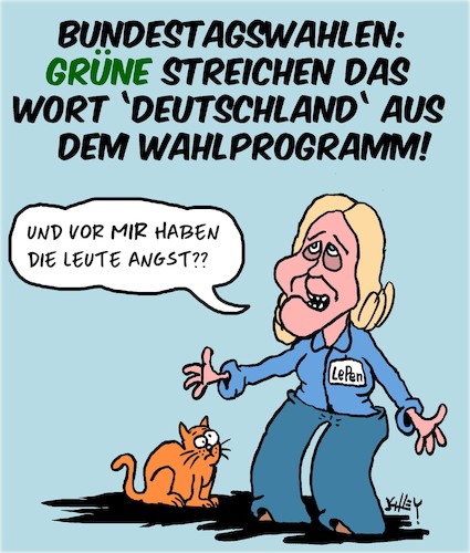 Cartoon: Keine Angst! (medium) by Karsten Schley tagged politik,wahlen,deutschland,grüne,sozialismus,lepen,baerbrock,medien,gesellschaft,politik,wahlen,deutschland,grüne,sozialismus,lepen,baerbrock,medien,gesellschaft