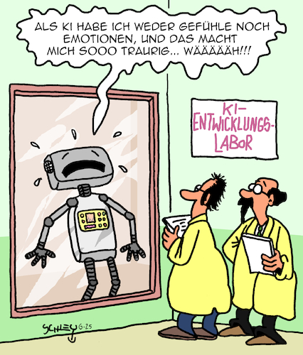 Cartoon: KI mit Emotionen? (medium) by Karsten Schley tagged ki,emotionen,gefühle,technik,forschung,digitales,entwicklung,wissenschaft,gesellschaft,ki,emotionen,gefühle,technik,forschung,digitales,entwicklung,wissenschaft,gesellschaft