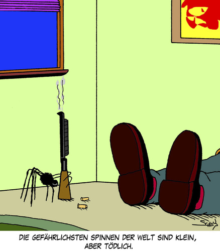 Cartoon: Klein (medium) by Karsten Schley tagged spinnen,insekten,tiere,natur,tod,leben,menschen,spinnen,insekten,tiere,natur,tod,leben,menschen