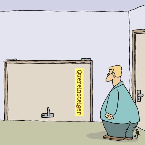 Cartoon: Macht hoch die Tür... (medium) by Karsten Schley tagged karriere,jobs,business,wirtschaft,industrie,büro,quereinsteiger,bildung,ausbildung,karriere,jobs,business,wirtschaft,industrie,büro,quereinsteiger,bildung,ausbildung