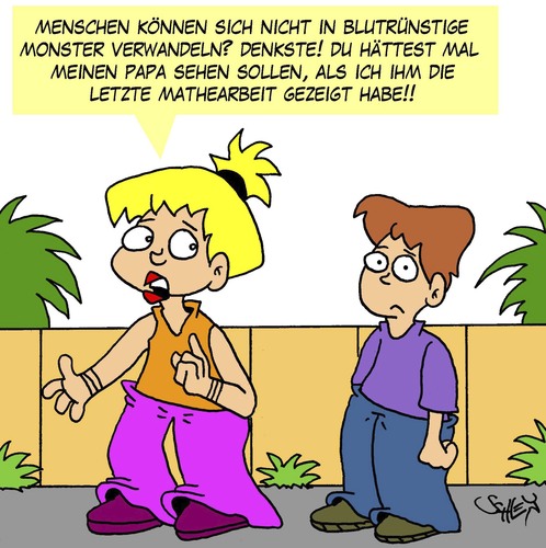 Cartoon: Monster! (medium) by Karsten Schley tagged schule,schüler,bildung,jugend,eltern,kinder,klassenarbeiten,schule,schüler,bildung,jugend,eltern,kinder,klassenarbeiten