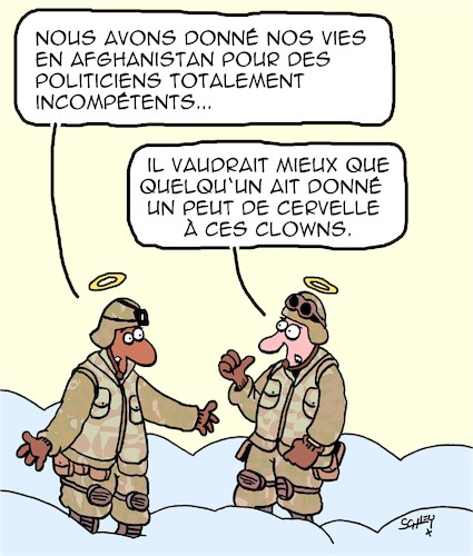 Cartoon: Mort en Afghanistan (medium) by Karsten Schley tagged militaires,soldats,politiciens,politique,incompetence,trahison,societe,militaires,soldats,politiciens,politique,incompetence,trahison,societe
