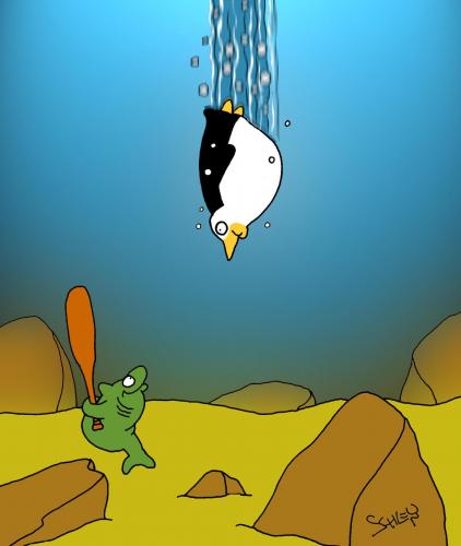 Cartoon: Pinguine sind sportlich! (medium) by Karsten Schley tagged natur,tiere,sport,baseball