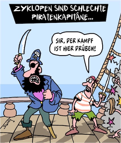 Cartoon: Piraten! (medium) by Karsten Schley tagged piraten,mythologie,zyklopen,märchen,filme,literatur,geschichte,piraten,mythologie,zyklopen,märchen,filme,literatur,geschichte