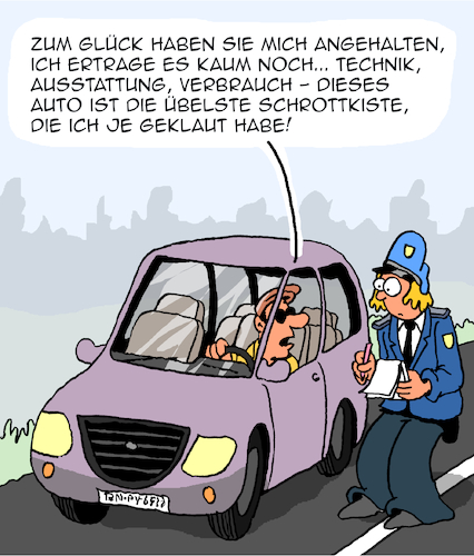Cartoon: POLIZEI!!! (medium) by Karsten Schley tagged polizei,straßenverkehr,autos,kriminalität,autodiebstahl,transport,verkehrsregeln,gesetze,technik,fahrzeugausstattung,verbrauch,gesellschaft,polizei,straßenverkehr,autos,kriminalität,autodiebstahl,transport,verkehrsregeln,gesetze,technik,fahrzeugausstattung,verbrauch,gesellschaft