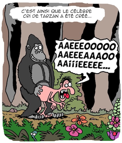 Cartoon: Quel cri! (medium) by Karsten Schley tagged tarzan,jungle,litterature,cinema,divertissement,medias,bd,animaux,tarzan,jungle,litterature,cinema,divertissement,medias,bd,animaux