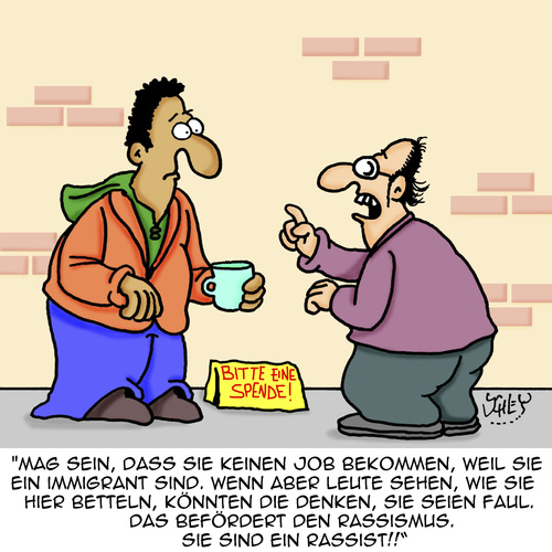 Cartoon: RASSISMUS!!! (medium) by Karsten Schley tagged arbeit,arbeitslosigkeit,immigration,migrationshintergrund,einwanderer,rassismus,jobs,wirtschaft,soziales,gesellschaft,deutschland,europa,populismus,arbeit,arbeitslosigkeit,immigration,migrationshintergrund,einwanderer,rassismus,jobs,wirtschaft,soziales,gesellschaft,deutschland,europa,populismus