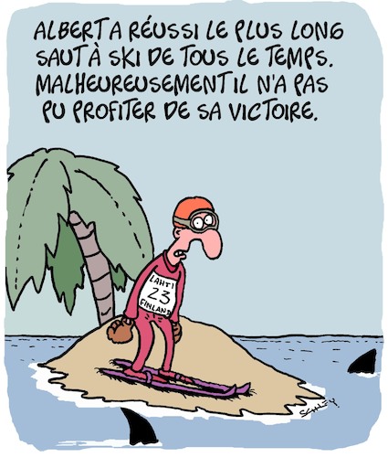 Cartoon: Record du Monde!! (medium) by Karsten Schley tagged saut,ski,sports,records,vainqueurs,hiver,medias,saut,ski,sports,records,vainqueurs,hiver,medias
