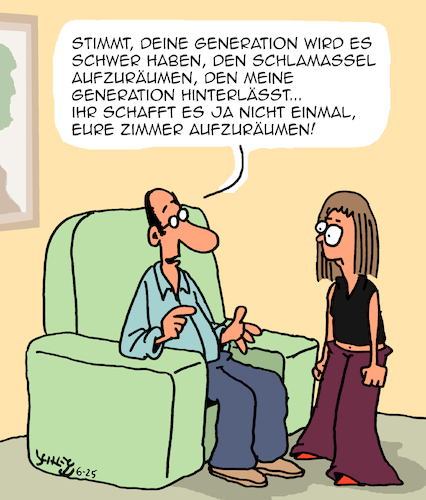Cartoon: Schlamassel (medium) by Karsten Schley tagged generationen,generationskonflikt,natur,ressourcen,umwelt,umweltzerstörung,klima,jugend,gesellschaft,zukunft,verantwortung,familien,medien,politik,generationen,generationskonflikt,natur,ressourcen,umwelt,umweltzerstörung,klima,jugend,gesellschaft,zukunft,verantwortung,familien,medien,politik