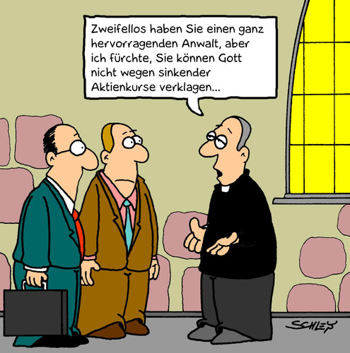 Cartoon: Sinkende Kurse (medium) by Karsten Schley tagged wirtschaft,finanzen,finanzkrise,geld,gesellschaft,religion,aktien,aktienkurse,dax,wirtschaft,finanzen,finanzkrise,geld,gesellschaft,religion,aktien,aktienkurse,dax,börse,anwalt,justiz,gott,glaube,kurse,verklagen