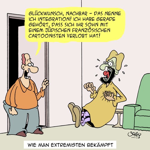 Cartoon: SO bekämpft man Extremisten! (medium) by Karsten Schley tagged terror,extremismus,islam,religion,terrorismus,cartoonisten,terror,extremismus,islam,religion,terrorismus,cartoonisten