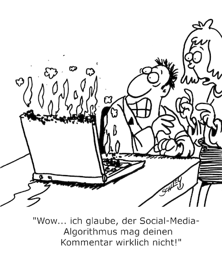 Cartoon: Social-Media-Algorithmen (medium) by Karsten Schley tagged internet,algorithmen,computer,technik,facebook,kommentare,gesellschaft,internet,algorithmen,computer,technik,facebook,kommentare,gesellschaft