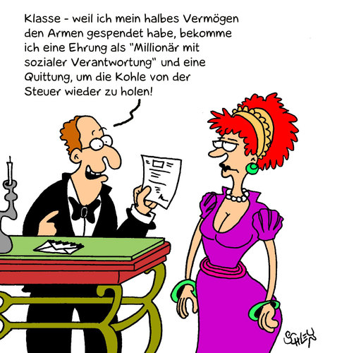 Cartoon: Soziale Verantwortung (medium) by Karsten Schley tagged gesellschaft,geld,spenden,steuern,armut,wirtschaft