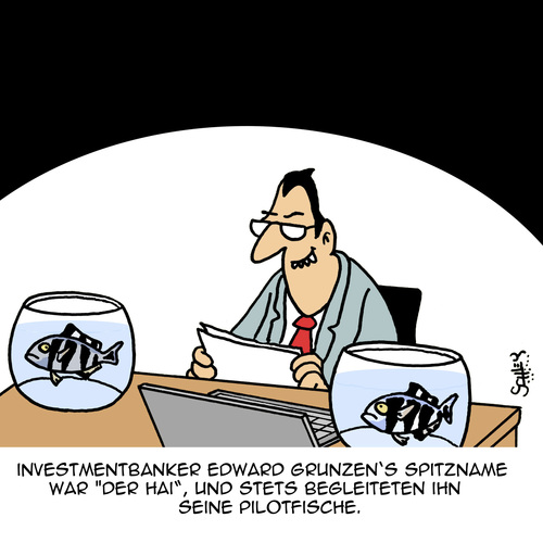Cartoon: Spitzen-Typ (medium) by Karsten Schley tagged investmentbanker,investments,geld,wirtschaft,business,jobs,tiere,haie,fische,pilotfische,investmentbanker,investments,geld,wirtschaft,business,jobs,tiere,haie,fische,pilotfische